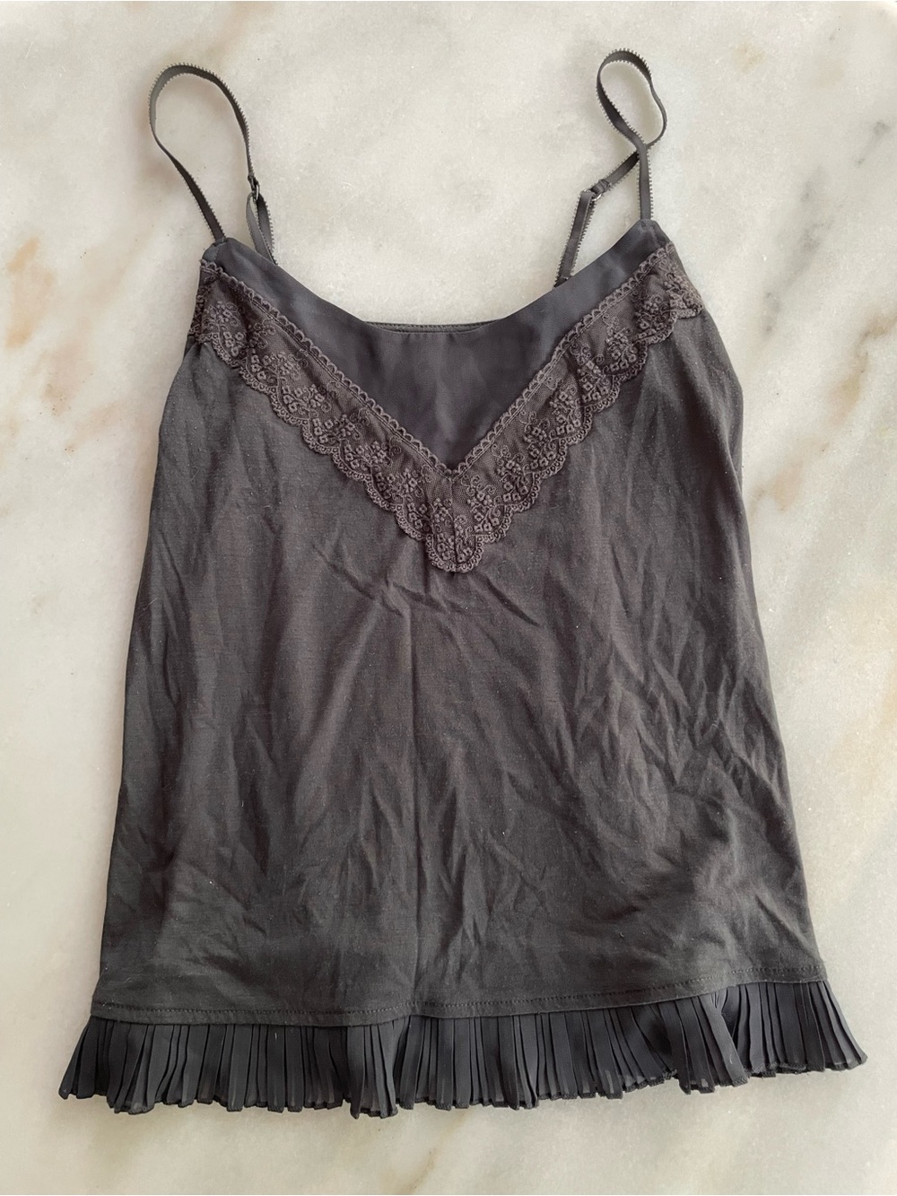 American Eagle Outfitters Charcoal Lace-Trim Tank Top size S